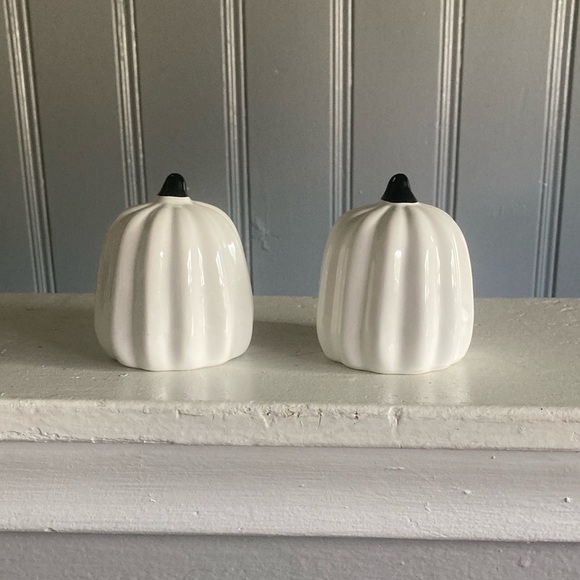 NWT- Set of 2- White Pearl Glazed Porcelain Pumpkin Decorations - Picture 3 of 12